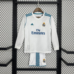 Kit Infantil Real madrid Titular Manga longa  17/18 - Versão Retrô