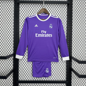 Kit Infantil Real madrid reserva Manga longa  16/17 - Versão Retrô
